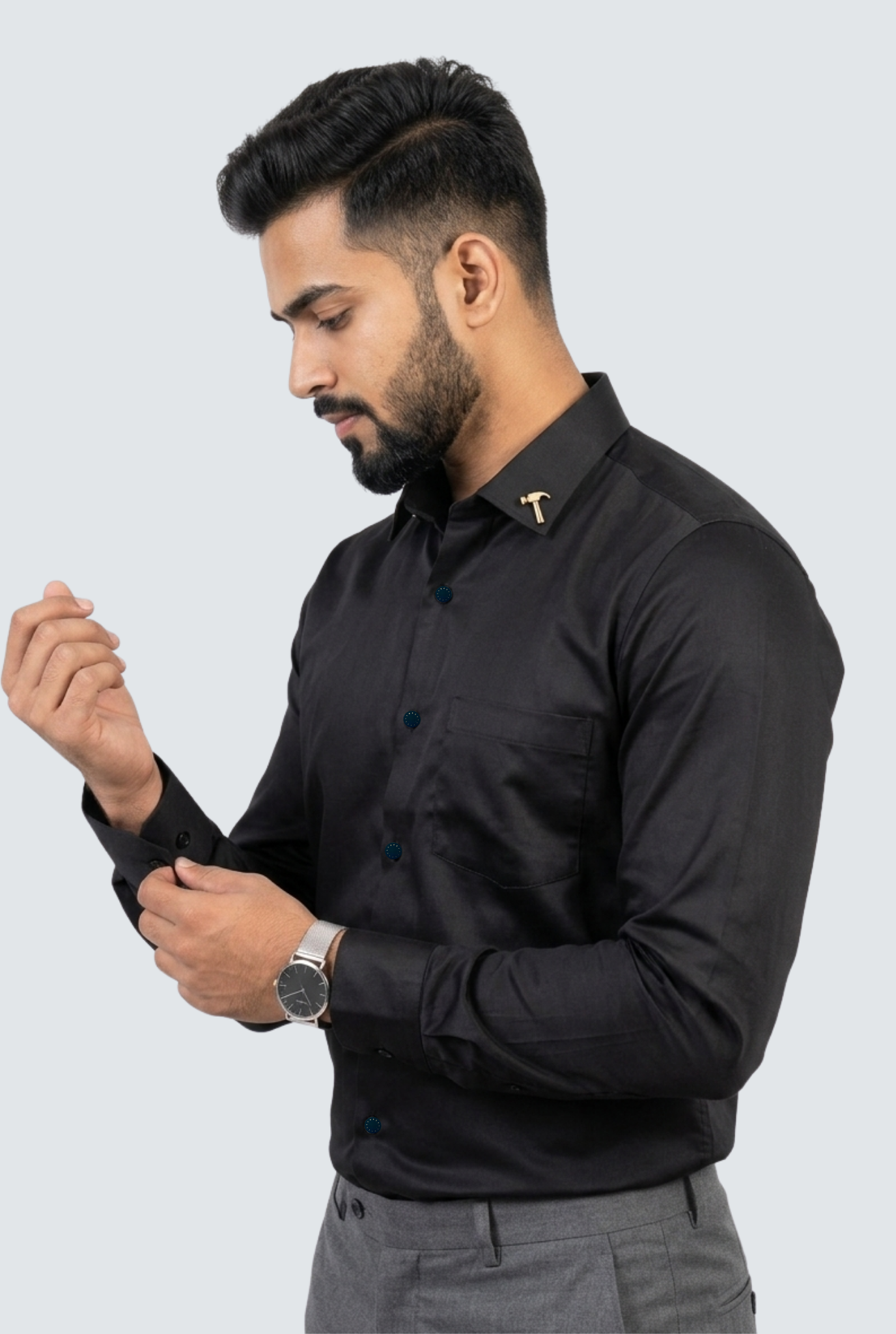 Men's Black Premium Cotton Satin Lycra Shirt-(CR-1)
