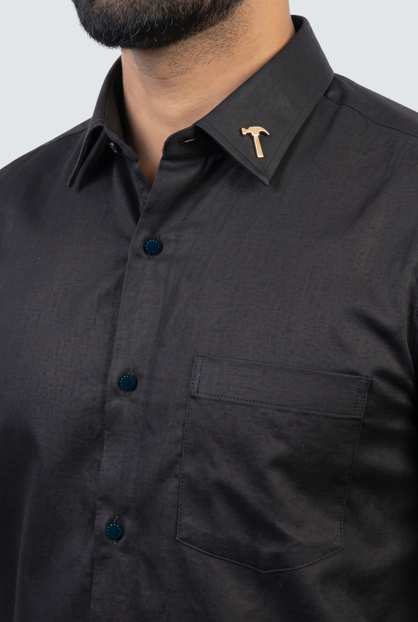 Men's Black Premium Cotton Satin Lycra Shirt-(CR-1)