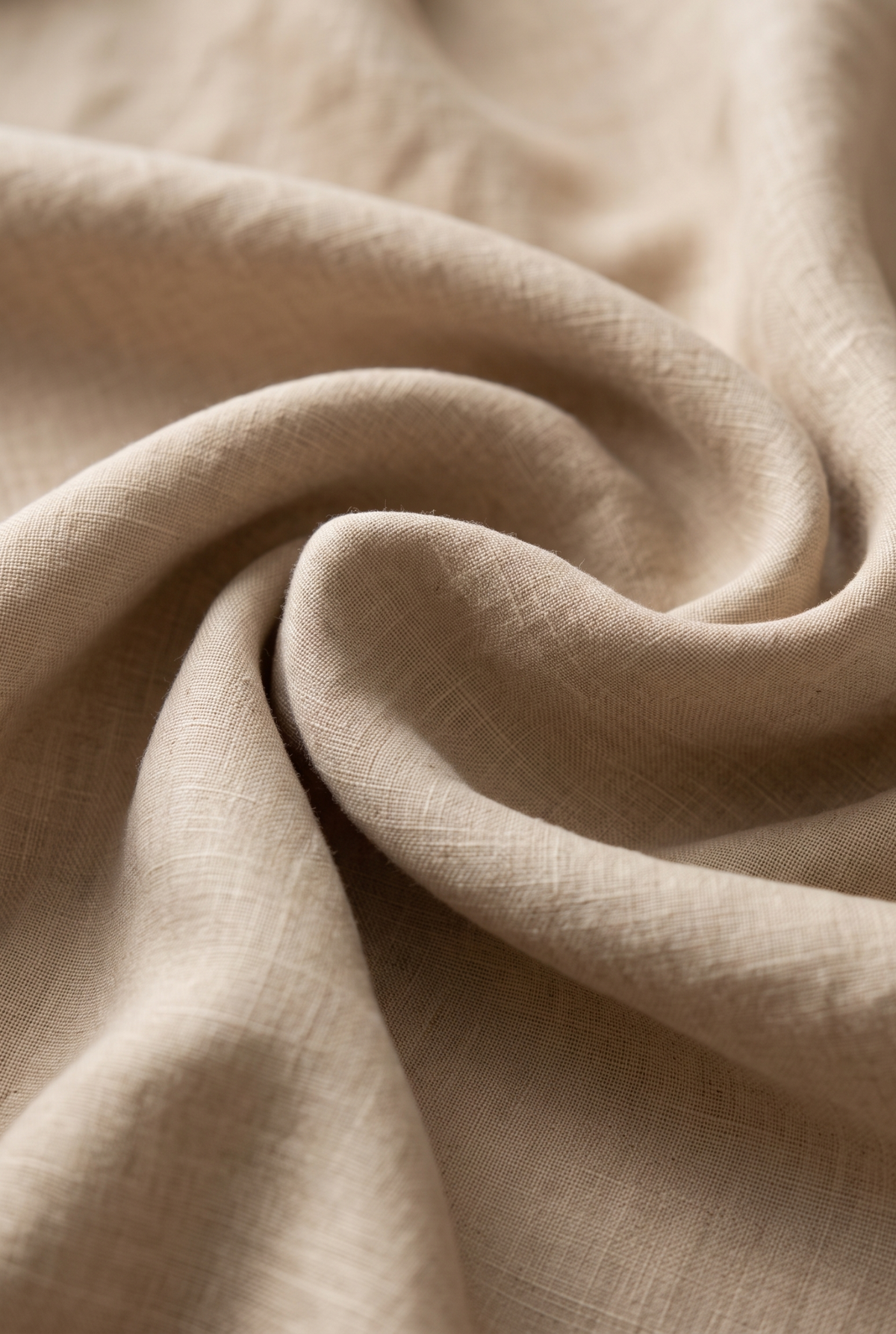Fawn linen fabric close-up with fine weave texture