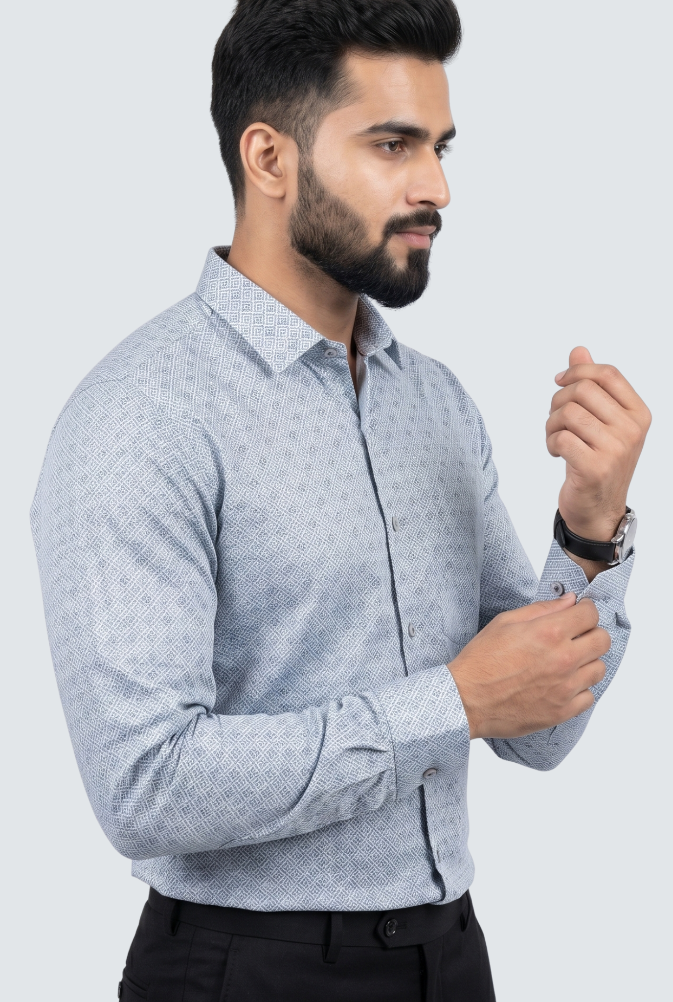 Men’s Satin Printed Full Sleeve Shirt –Sky Blue(1884)