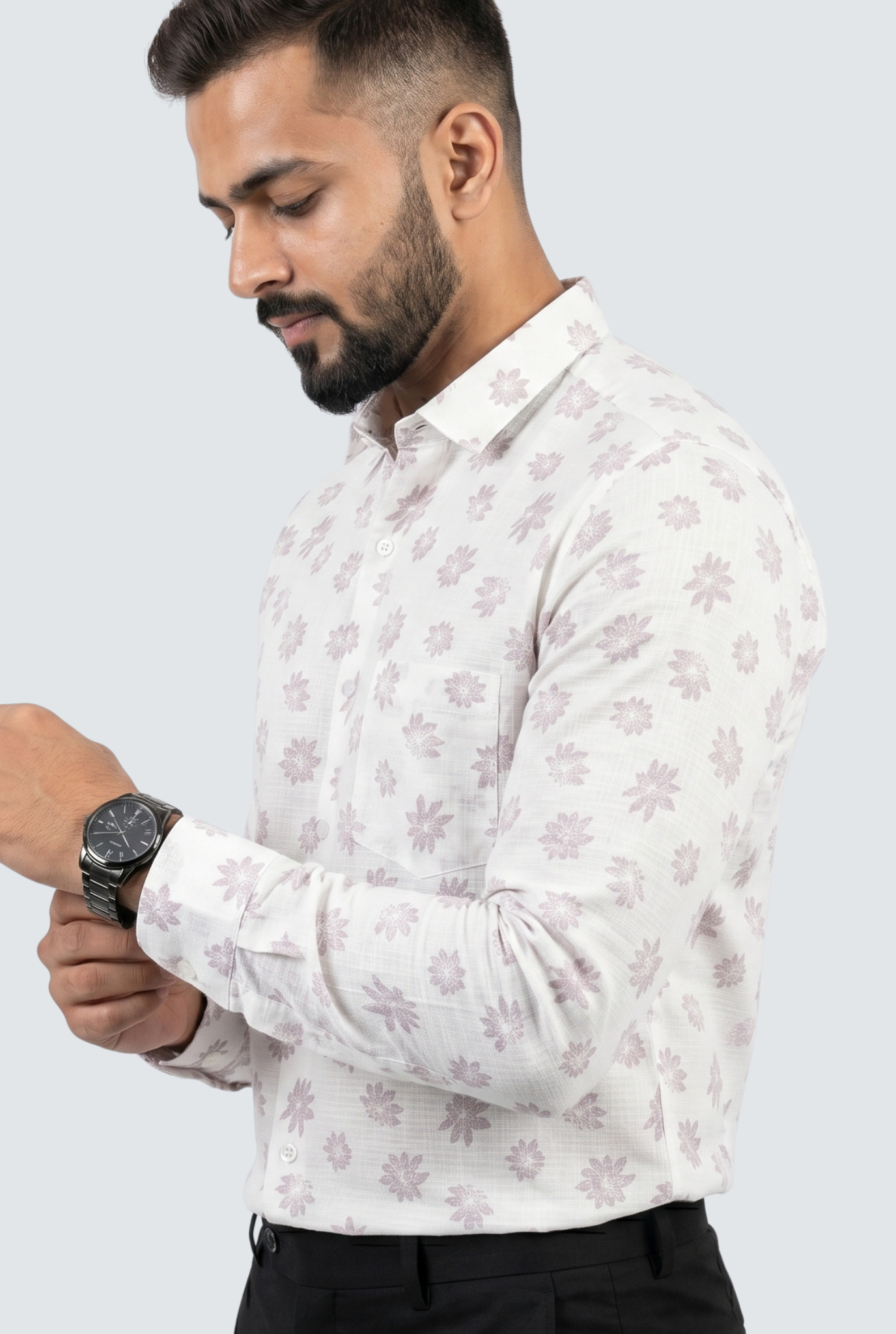 Men’s Pink Floral Print Full Sleeve Casual Shirt-(1877)