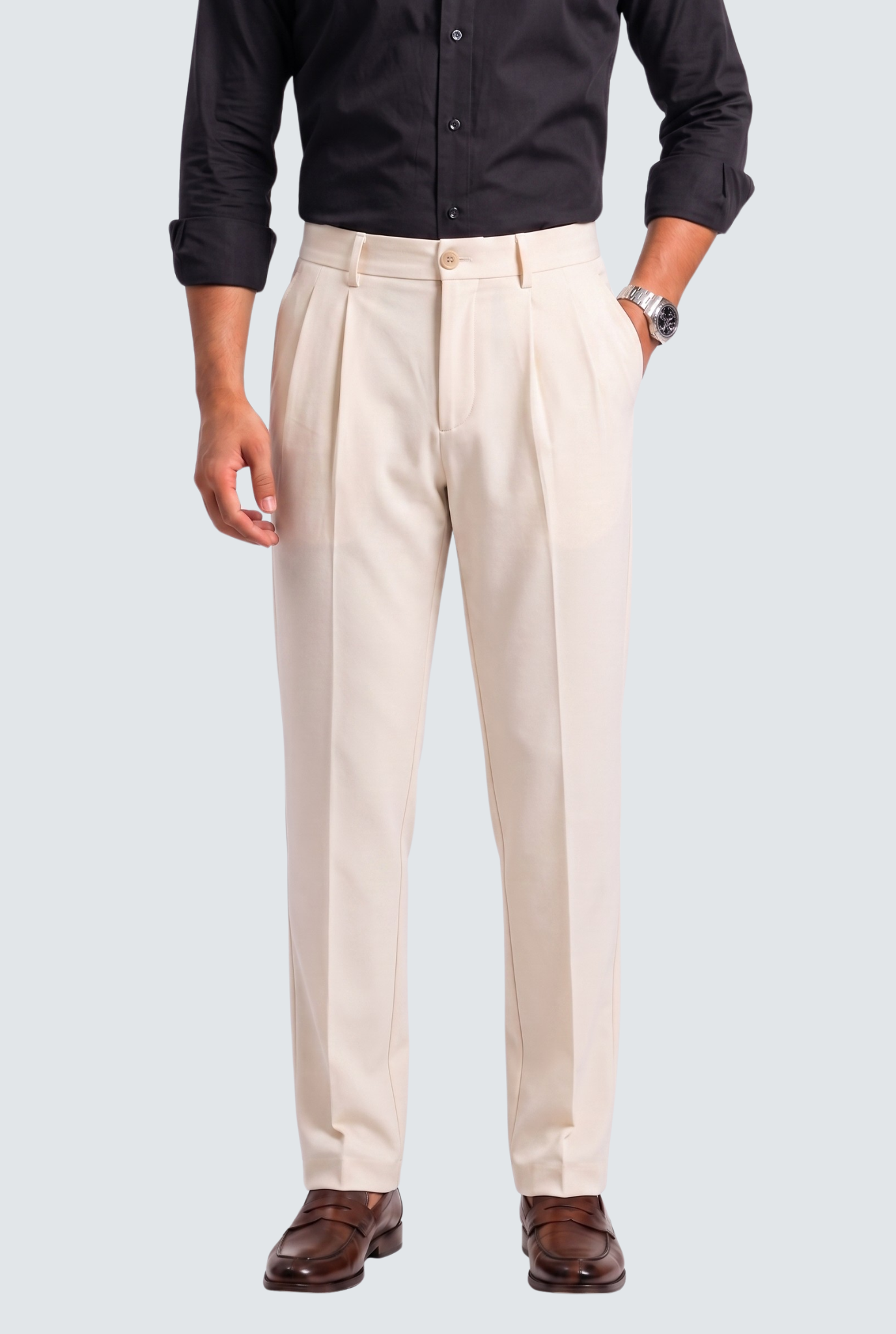 Men's Cream Straight Fit Gurkha Trouser –(0004)