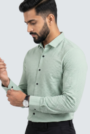 Men's textured dress shirt, mint green, button-front, side view