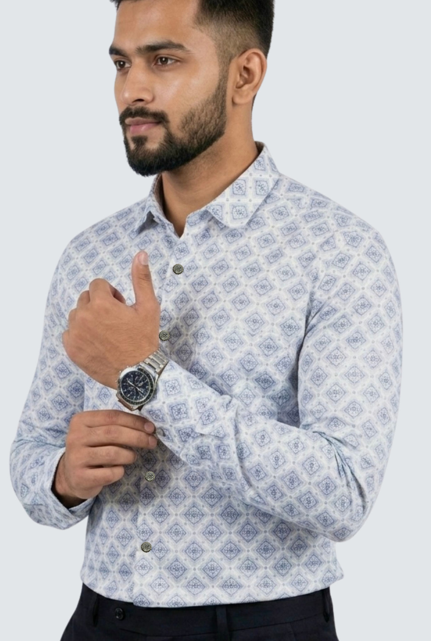 Men’s Premium Satin Printed Shirt – Soft Shine Pattern-Sky Blue (1813)