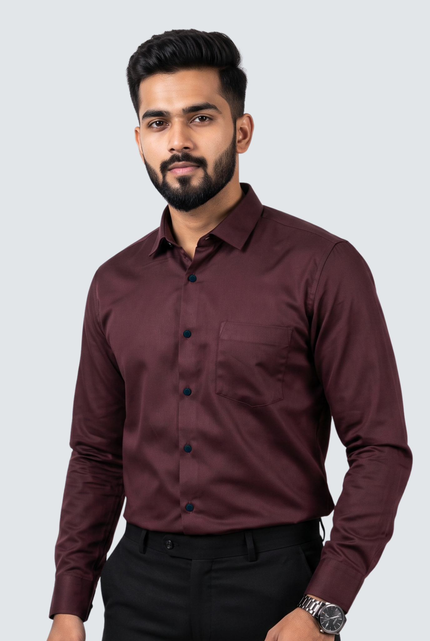Men's Maroon Premium Cotton Satin Lycra Shirt-(CR-1)