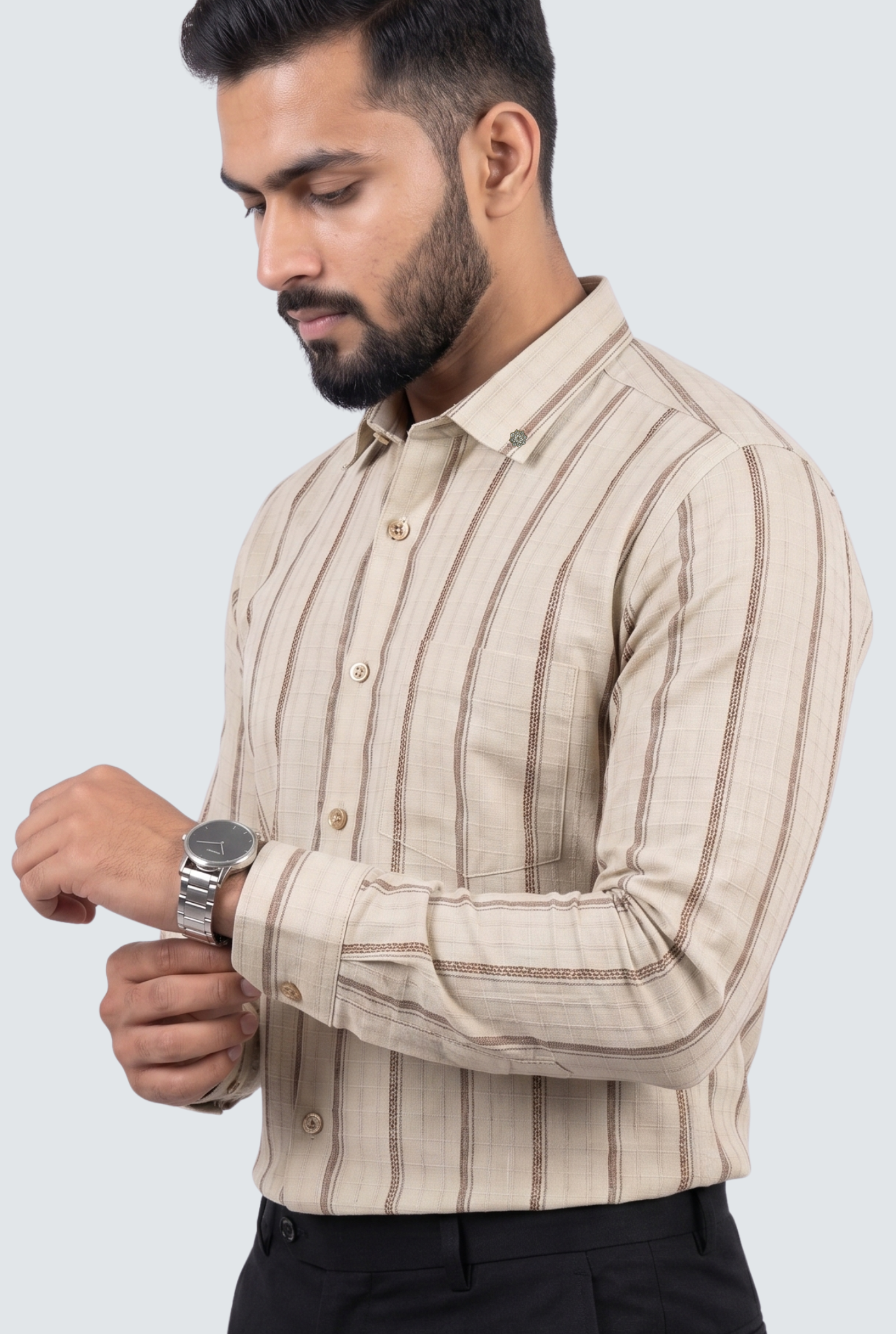 Men’s Stylish Vertical Line Pattern Casual Shirt-Fawn(1876)