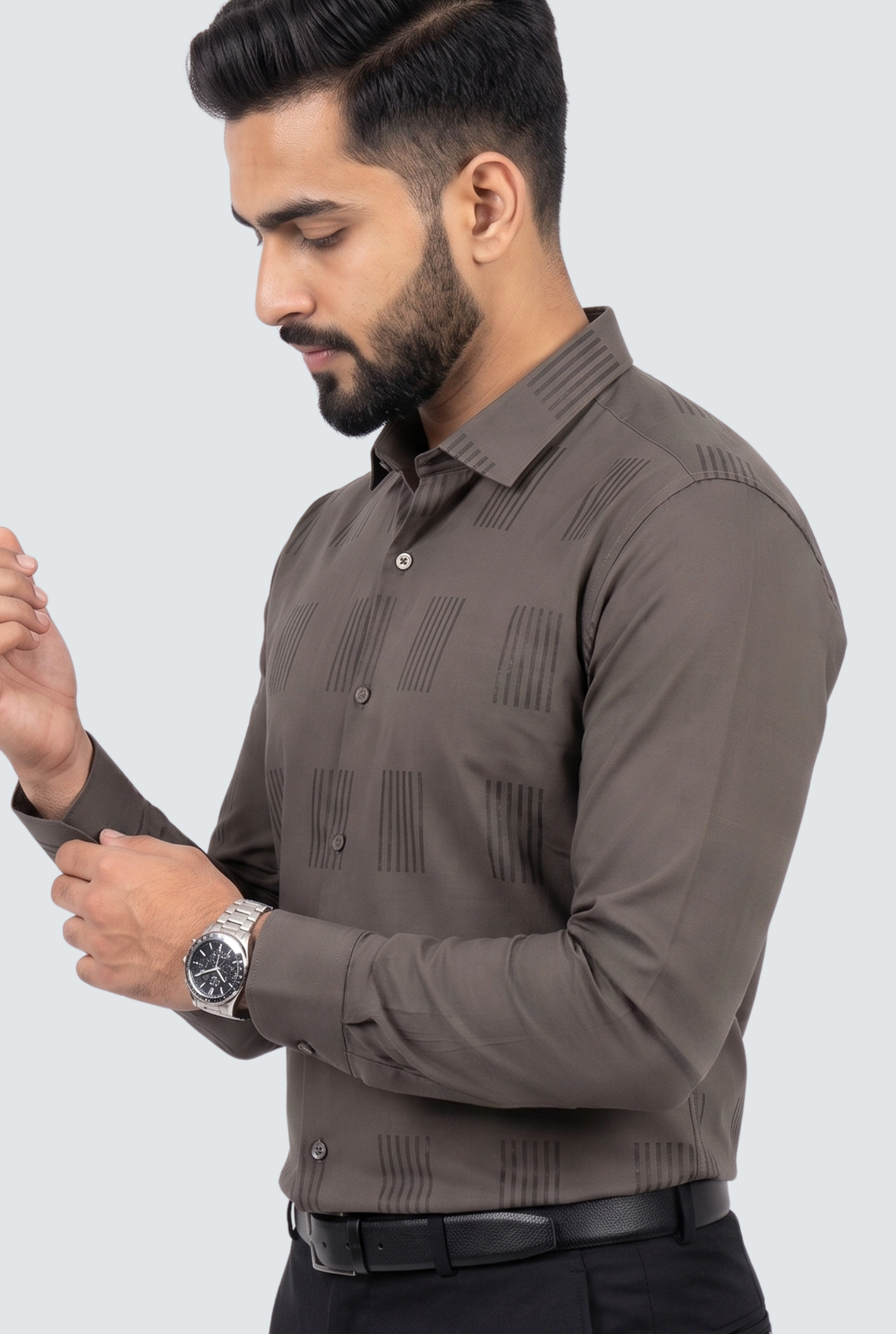 Men's Modern Textured Design Casual Shirt-Fawn(1844)