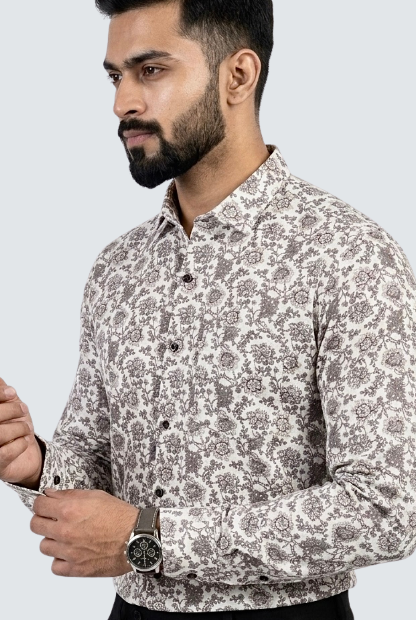 Men’s Cotton Dobby Printed Shirt – Premium Floral Design (1817)-Rust