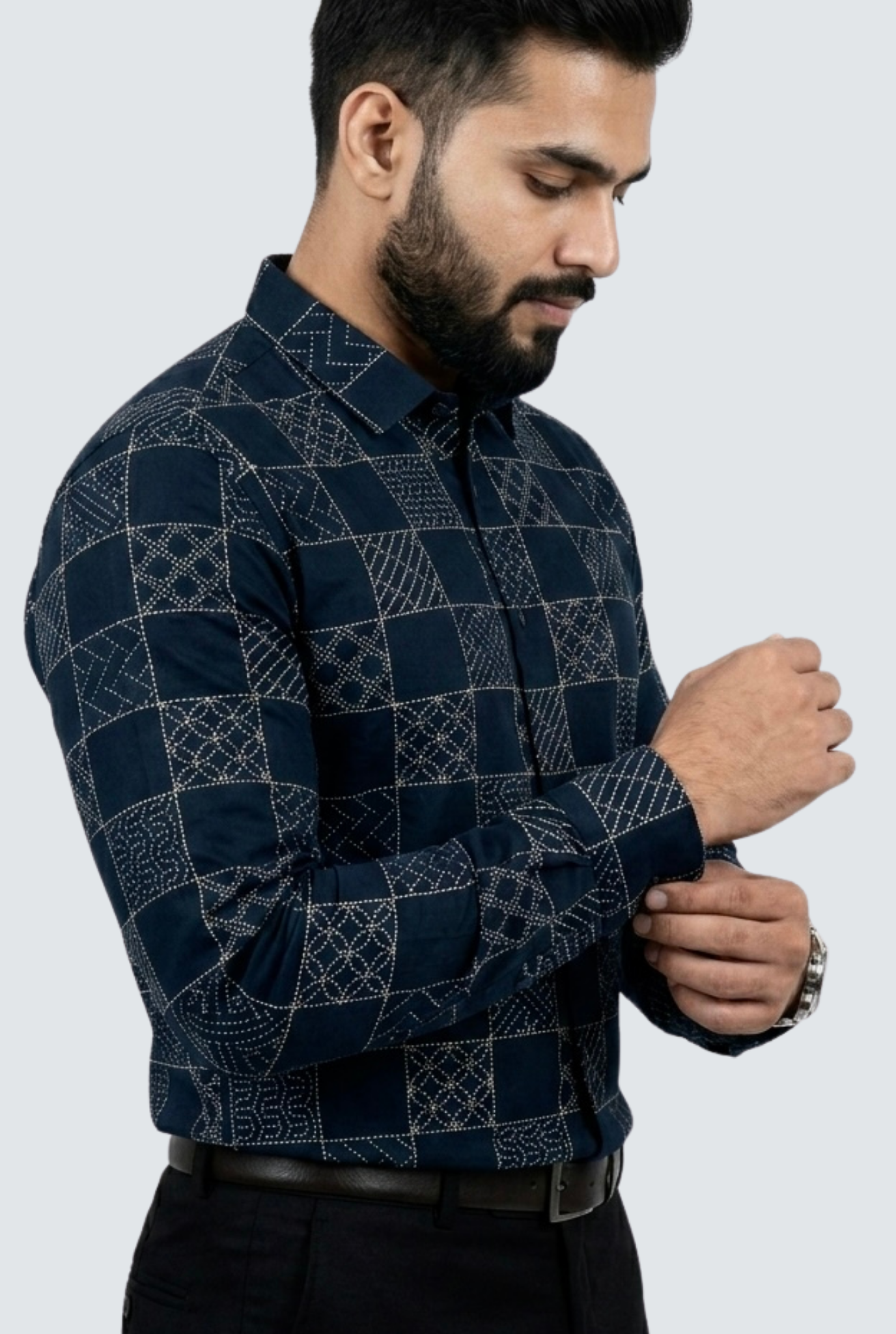 Premium Cotton Dobby Print Shirt- Geometric Pattern (1812)-Rama