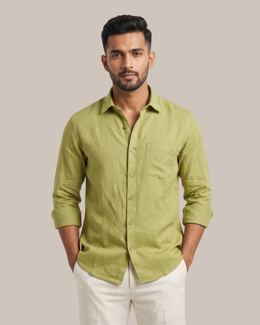 Lime Green Linen Shirt-(1923)