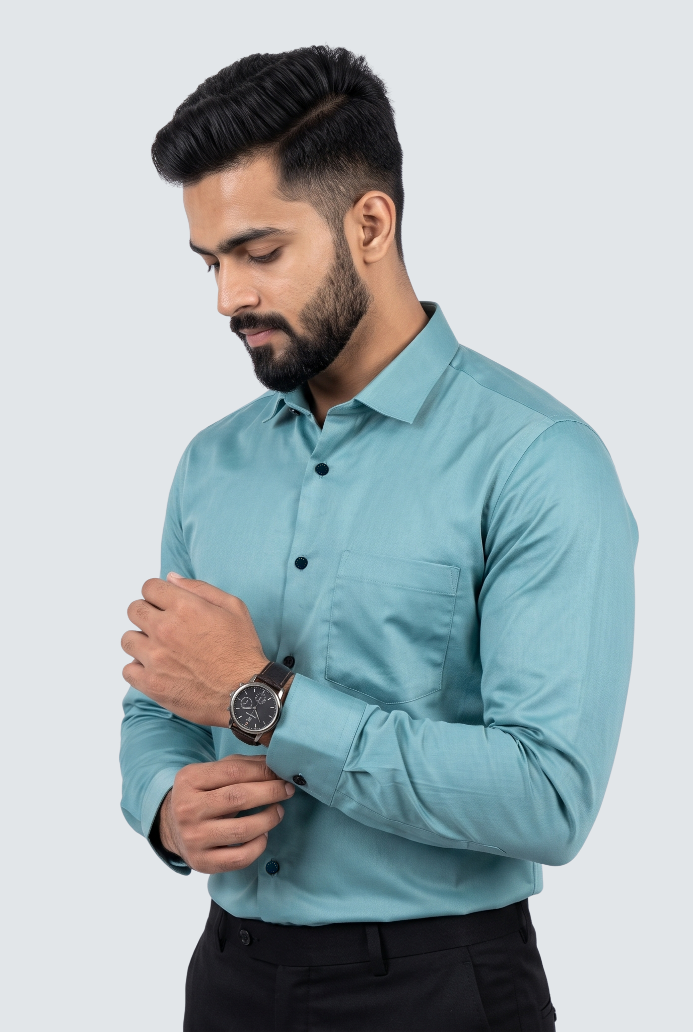 Men's C-Green Premium Cotton Satin Lycra Shirt-(CR-1)