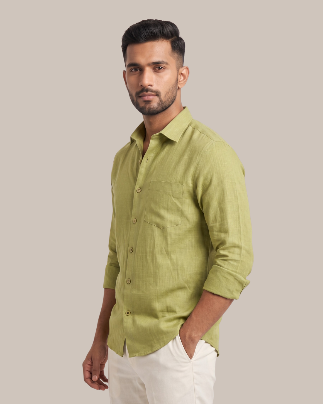 Lime Green Linen Shirt-(1923)