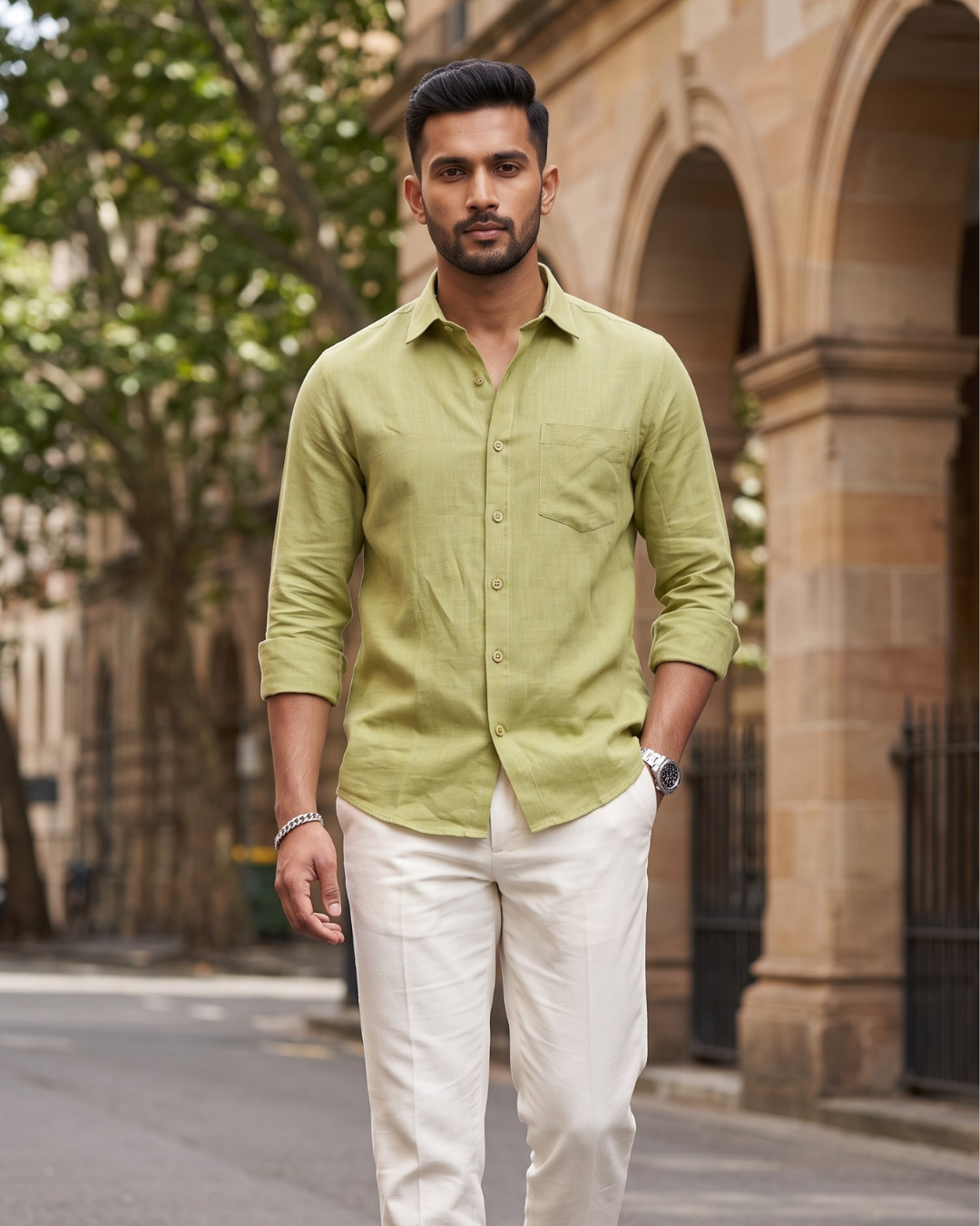 Lime Green Linen Shirt-(1923)
