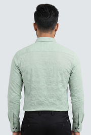 Men's textured dress shirt back, mint green, long sleeves, button cuffs