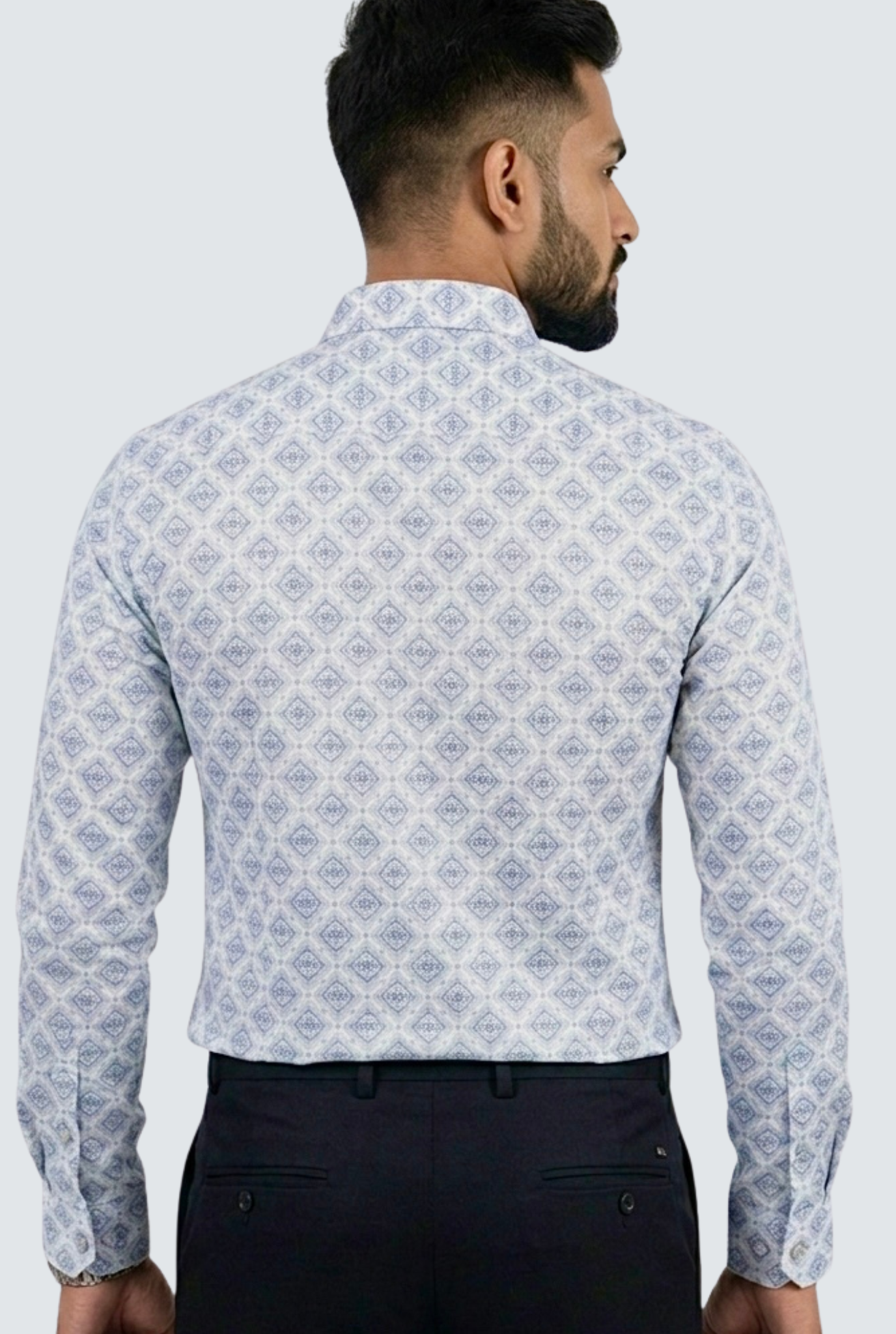 Men’s Premium Satin Printed Shirt – Soft Shine Pattern-Sky Blue (1813)