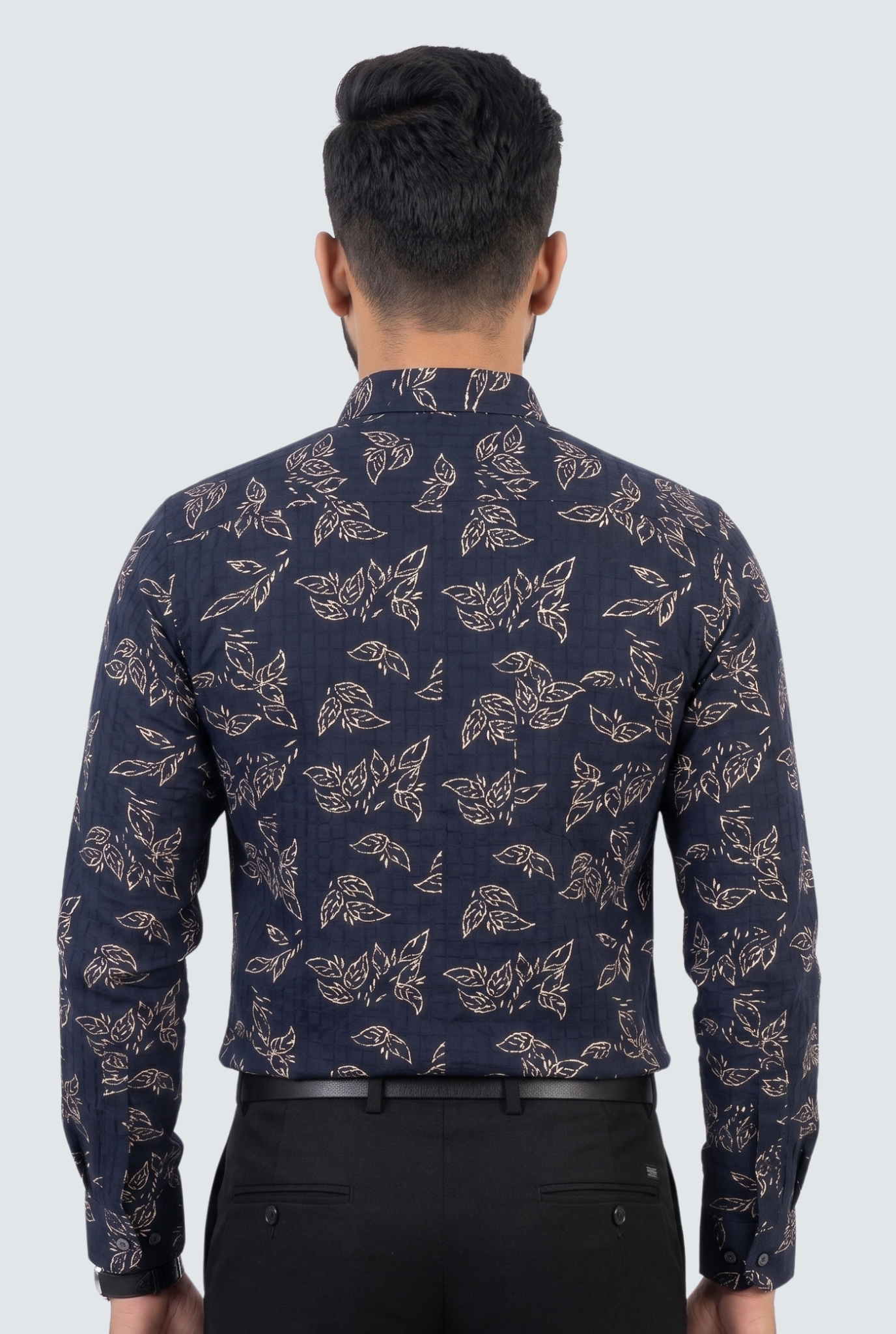 Men’s Navy Blue Printed Cotton Dobby Shirt-(1859)