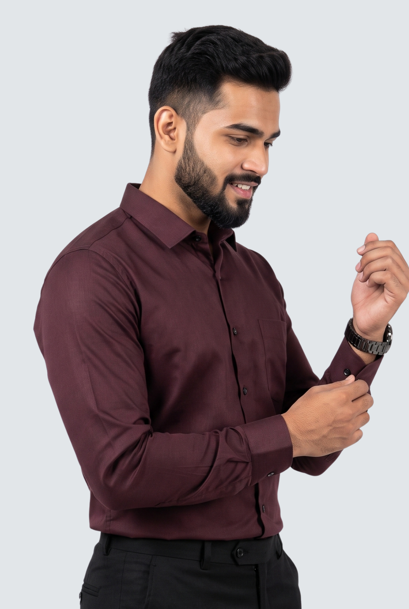 Men's Maroon Premium Cotton Satin Lycra Shirt-(CR-1)