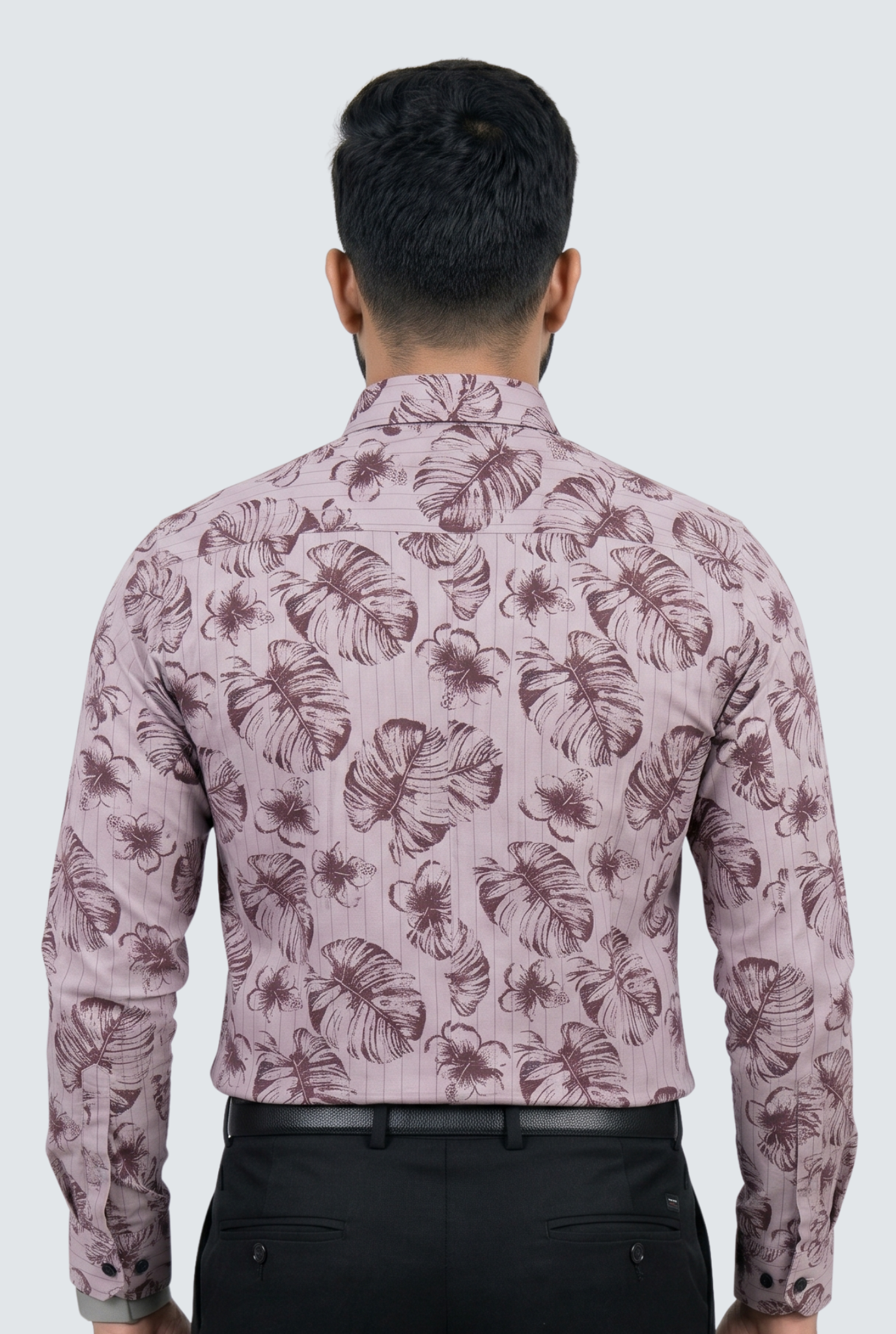 Men’s Leaf Print Dobby Cotton Shirt-Lavender(1883)