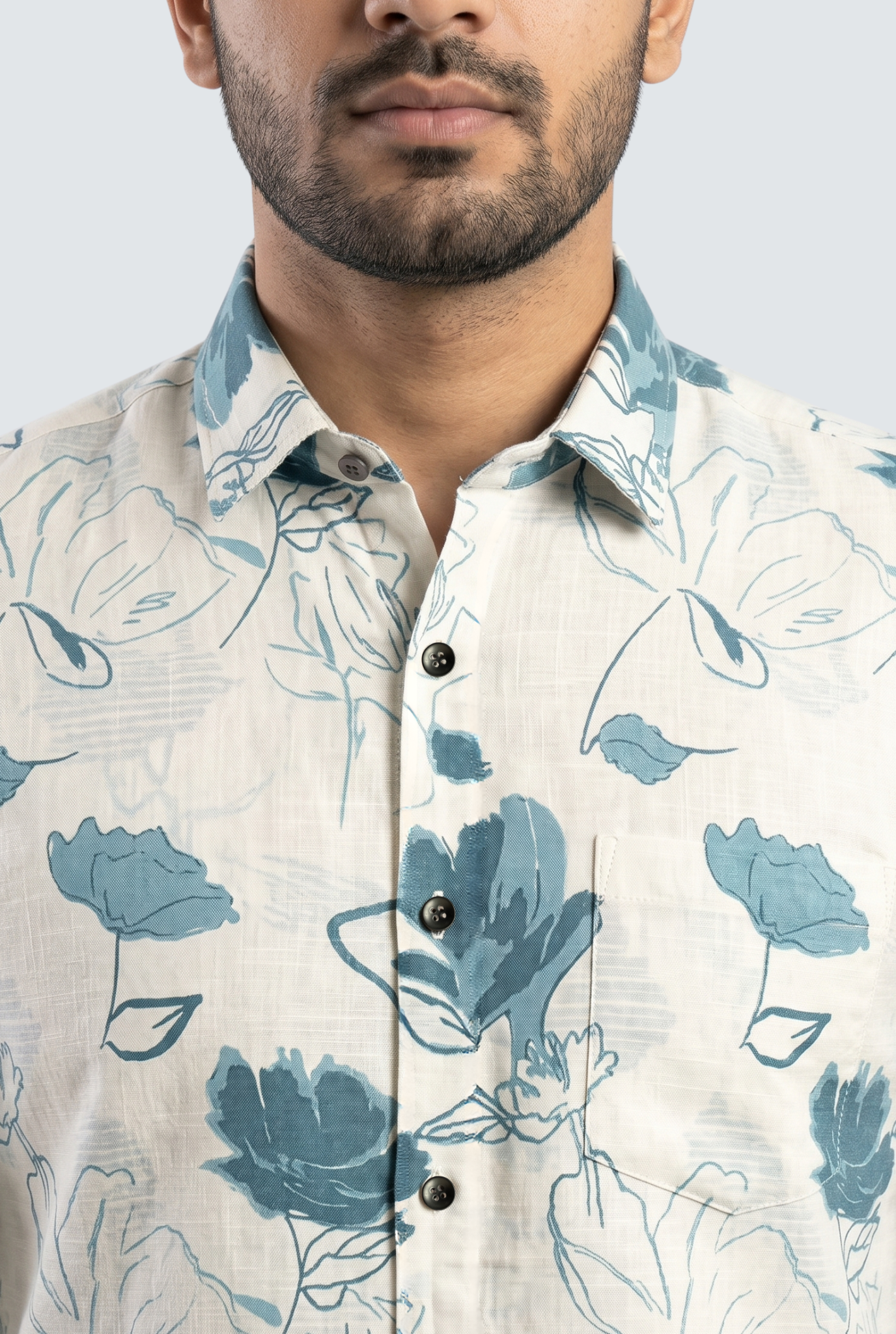 Men’s Sky Blue Floral Print Fine Cotton Shirt-(1866)