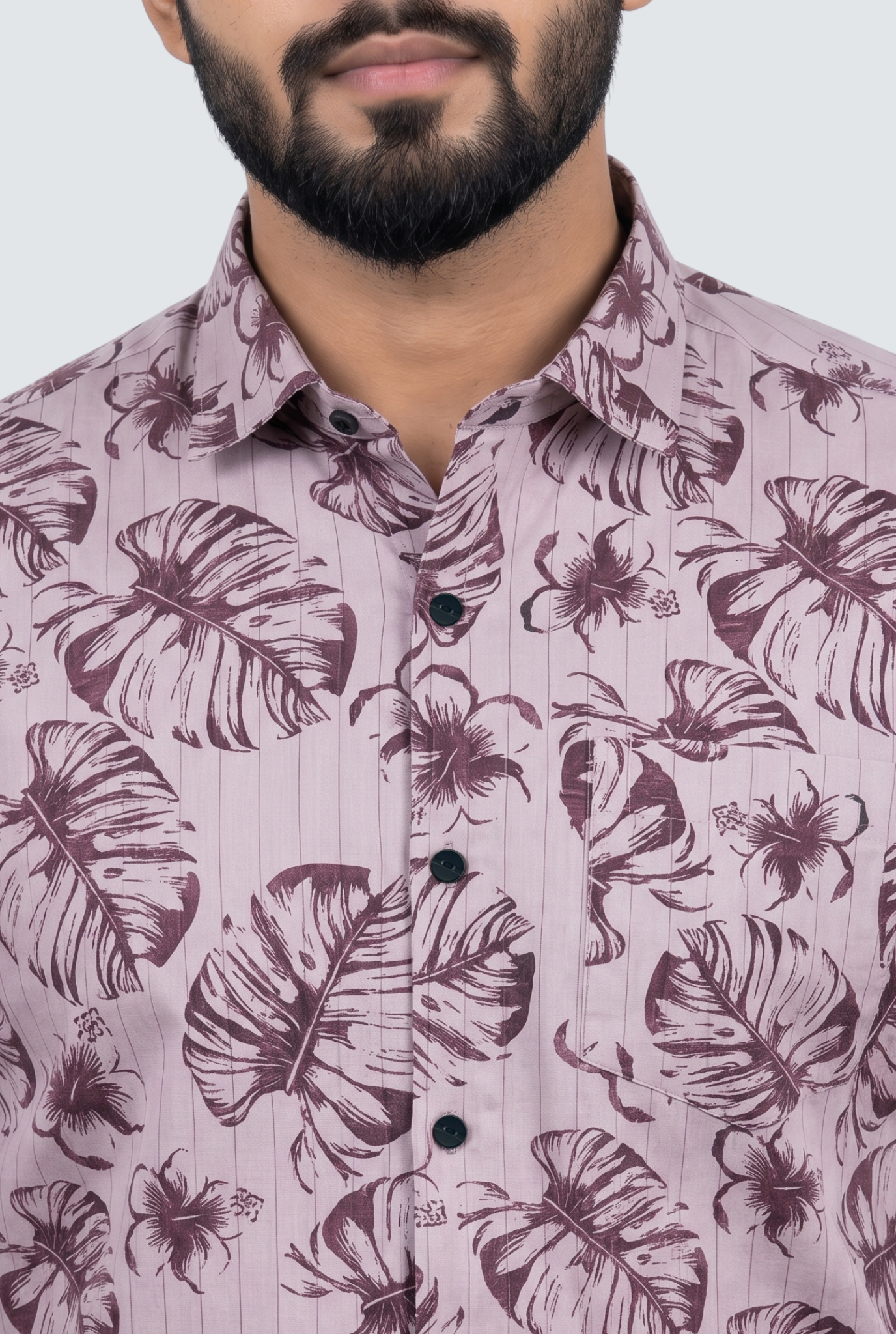 Men’s Leaf Print Dobby Cotton Shirt-Lavender(1883)