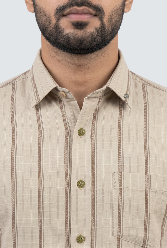 Men’s Stylish Vertical Line Pattern Casual Shirt-Fawn(1876)