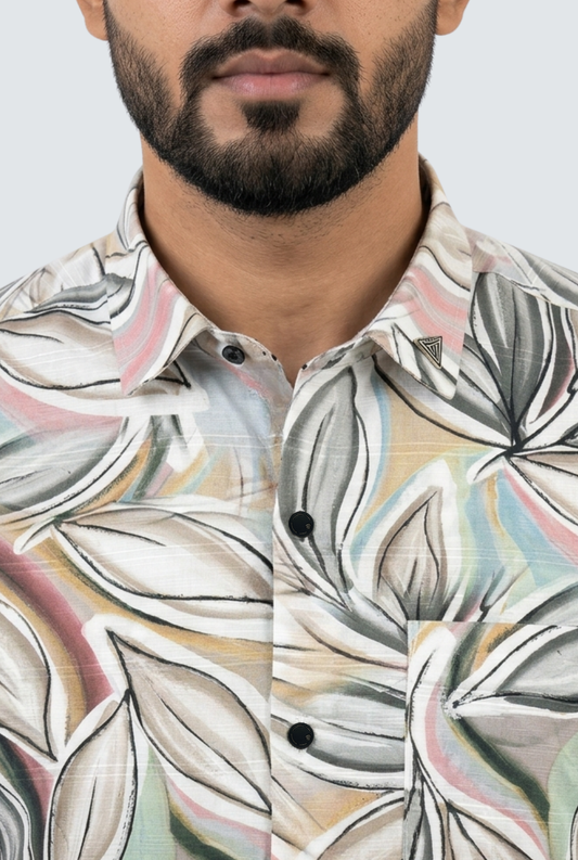 Men’s Premium Linen Printed Shirt-Pink(1888)