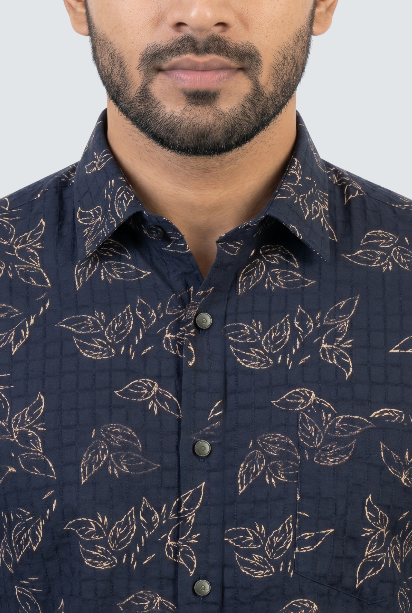 Men’s Navy Blue Printed Cotton Dobby Shirt-(1859)