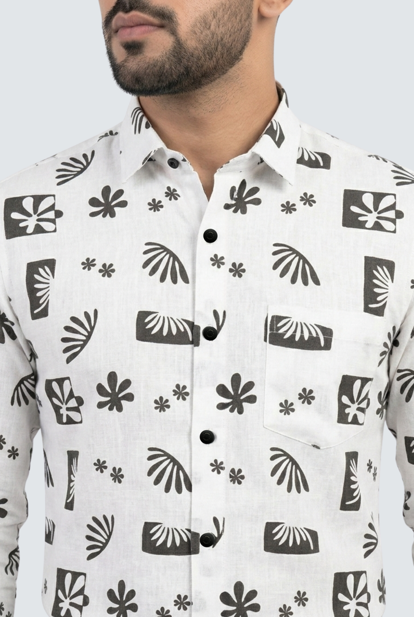 White Cotton Dobby Print Shirt (1821)