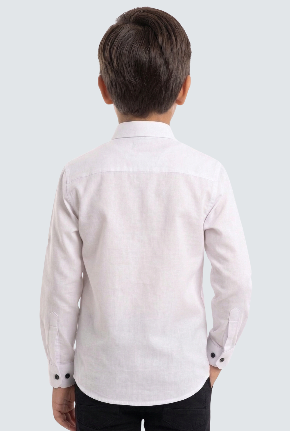 Kids white dress shirt with plain back and black button cuffs