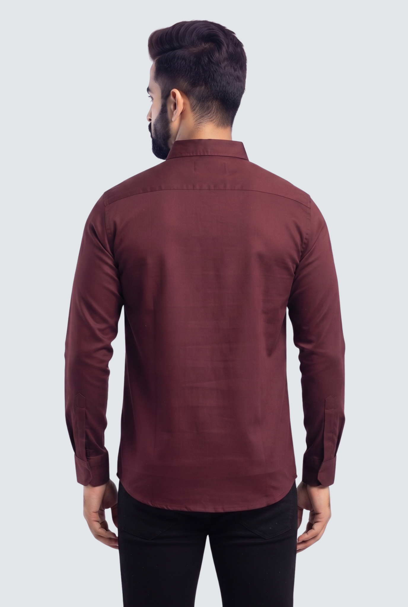 Men's Wine Cotton Lycra Double Pocket Full Sleeve Shirt-(1881)