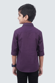 Boys purple full-sleeve button-up shirt, plain back with buttoned collar