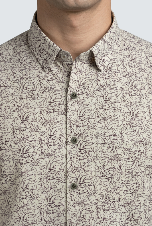 Men’s Elegant Cream Floral Print Shirt -(1840)