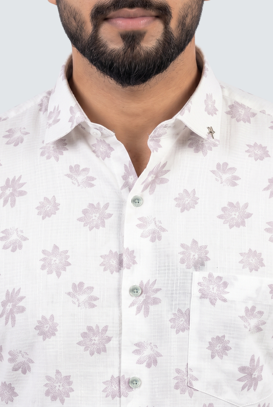 Men’s Pink Floral Print Full Sleeve Casual Shirt-(1877)