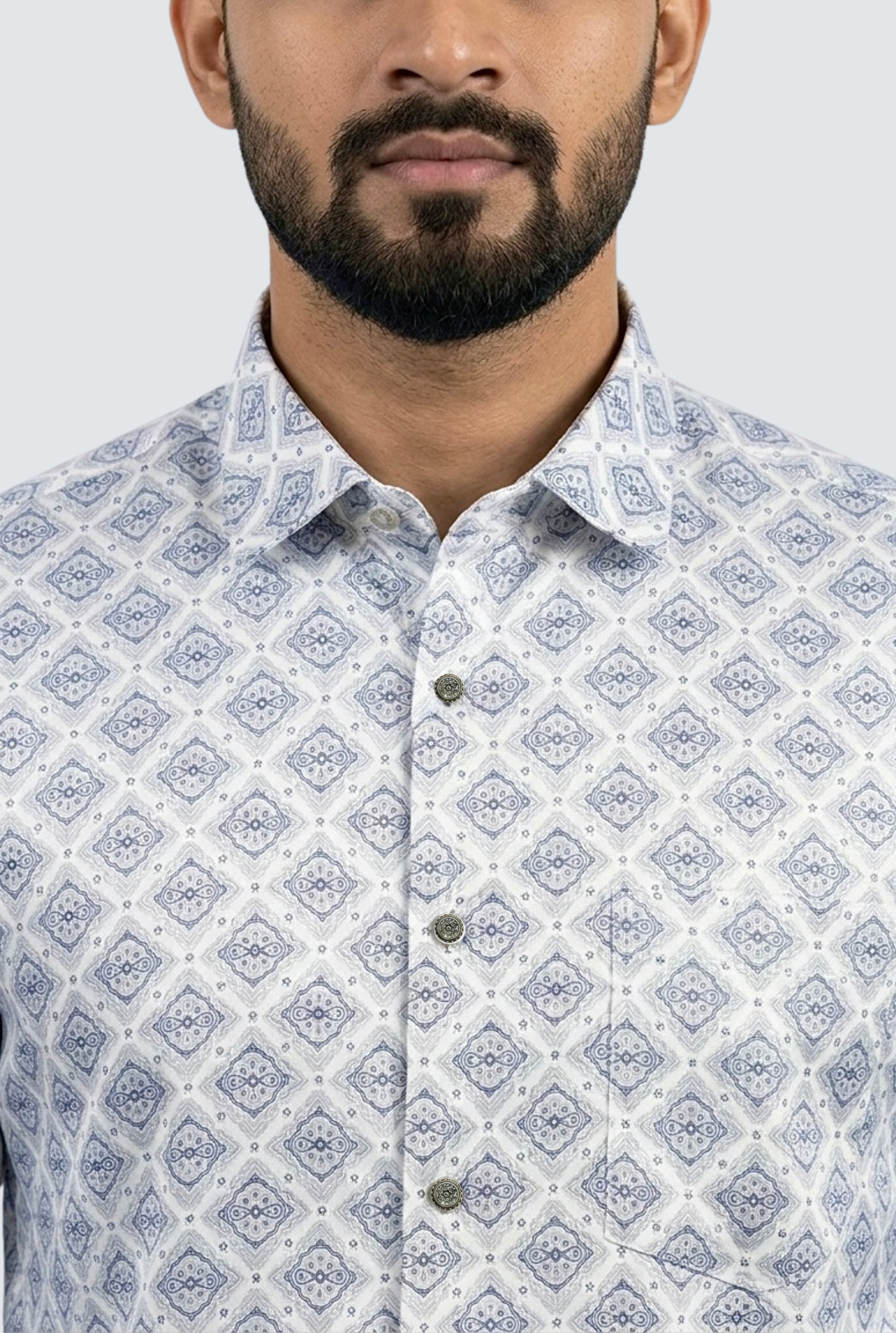 Men’s Premium Satin Printed Shirt – Soft Shine Pattern-Sky Blue (1813)