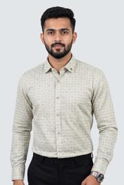 Men's satin printed full-sleeve shirt, light green geometric pattern