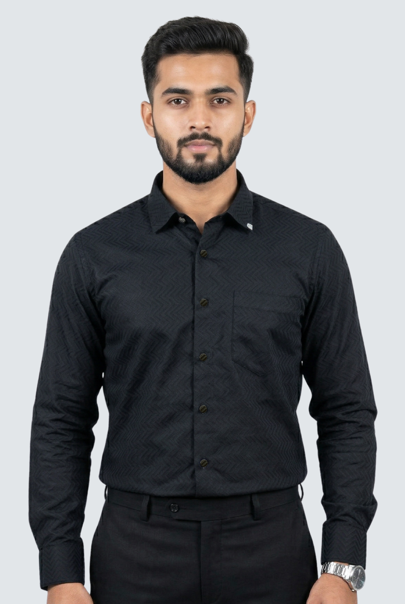 Men’s Elegant Slim Fit Black Dobby Cotton Shirt (1830)