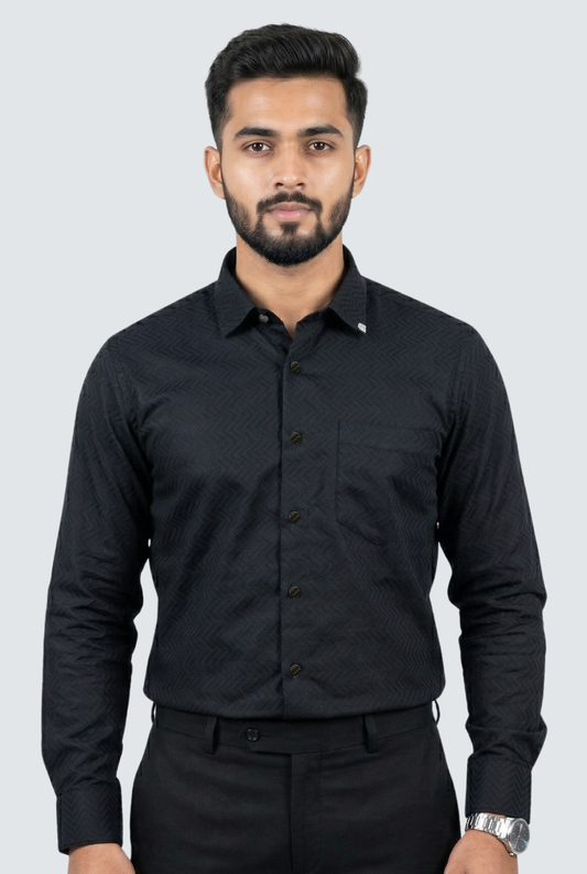 Men’s Elegant Slim Fit Black Dobby Cotton Shirt (1830)