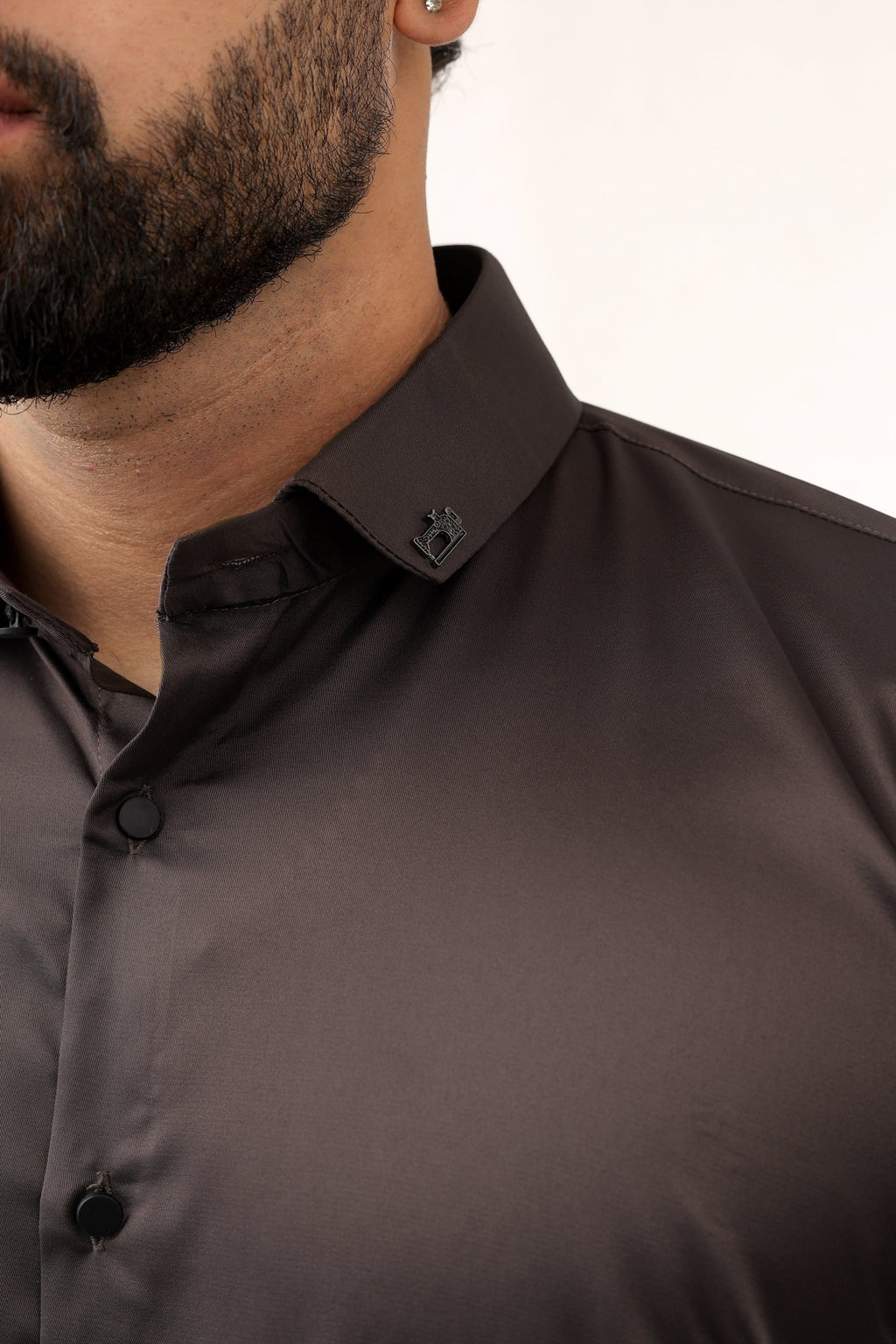 Brown Satin Shirt for Men – Close-Up Detail View