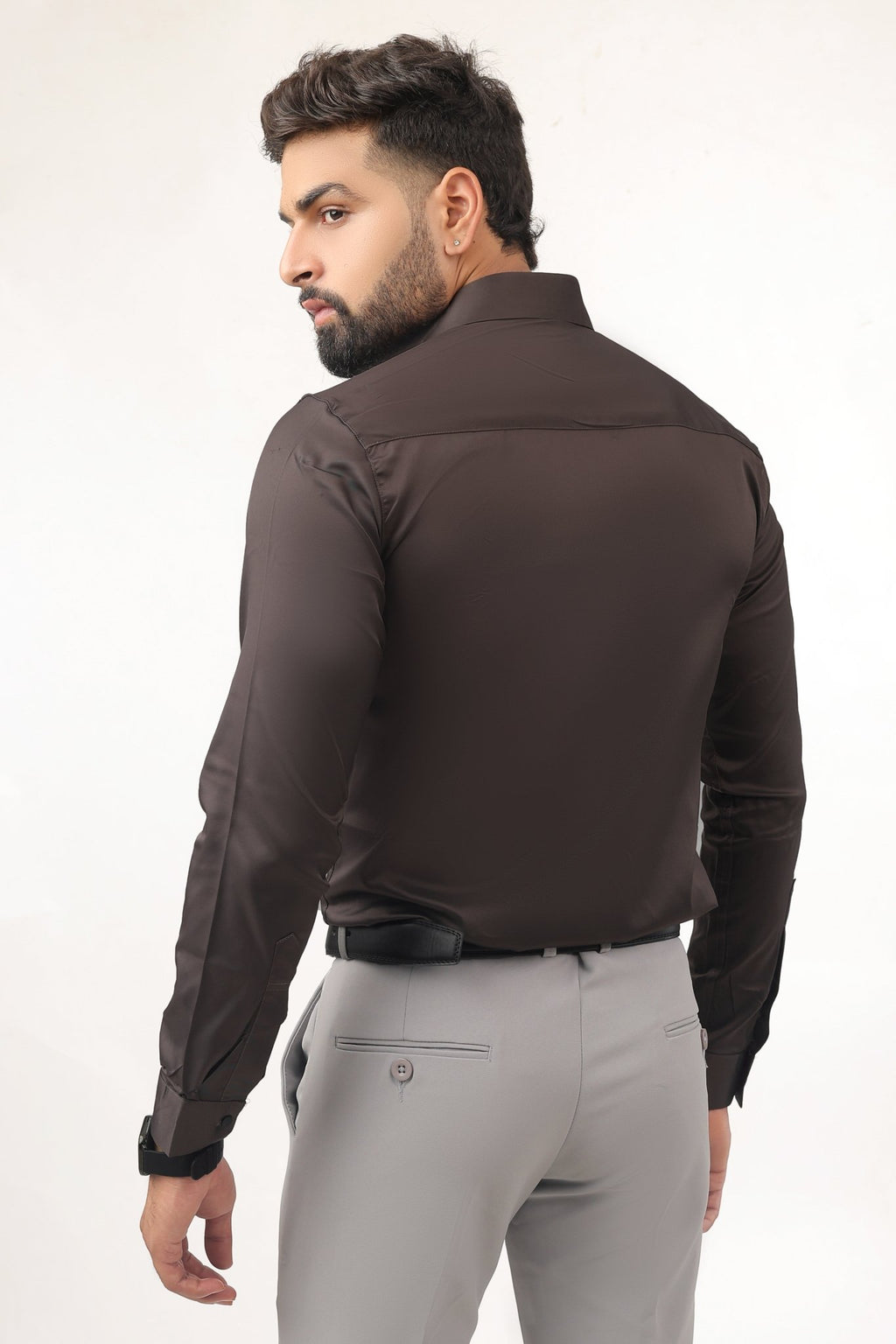 Brown Satin Shirt for Men – Back View
