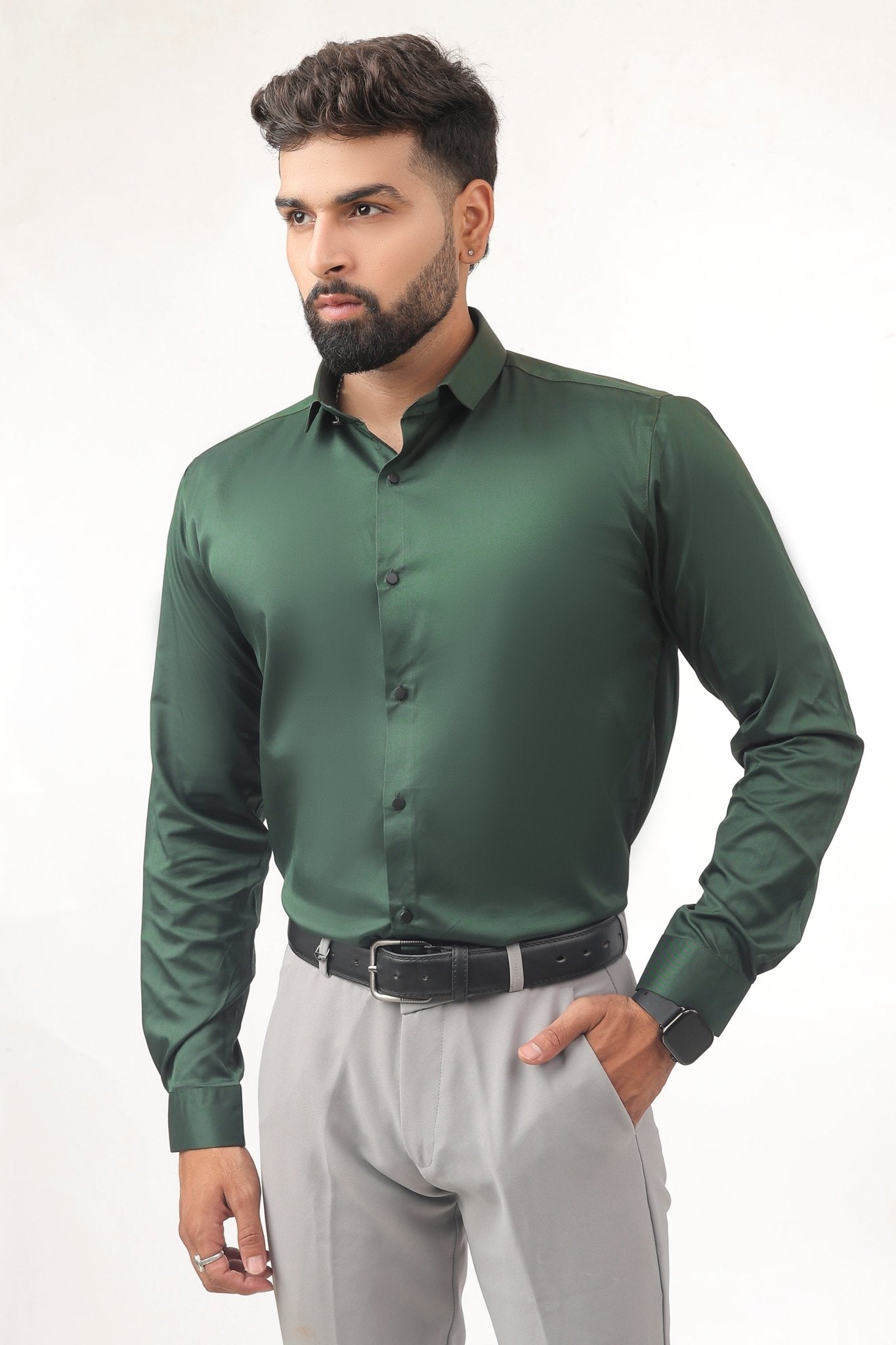 “B - Green Satin Shirt for Men – Deep Shine in Rich Green” - Kites Club