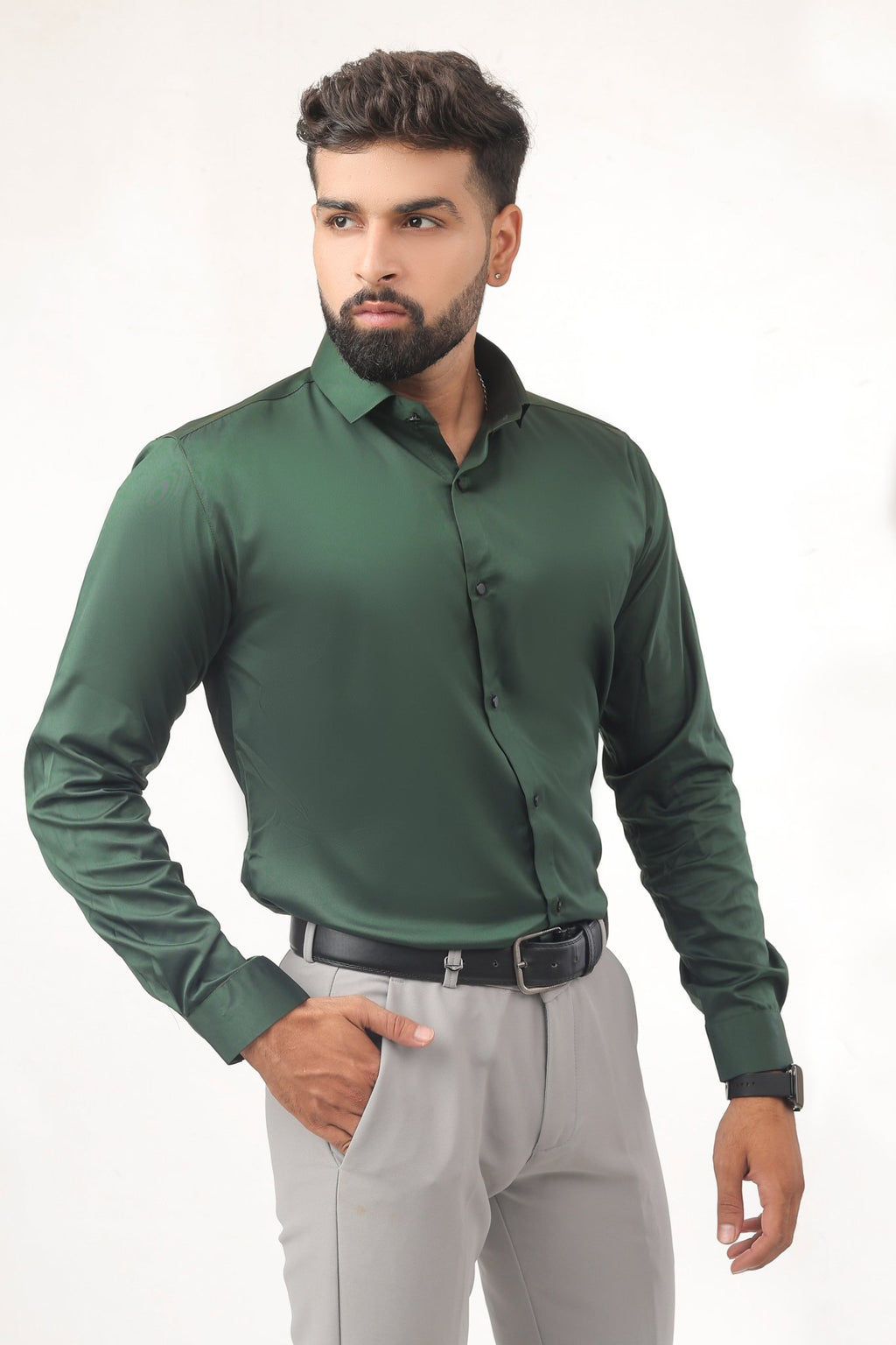 “B - Green Satin Shirt for Men – Deep Shine in Rich Green” - Kites Club