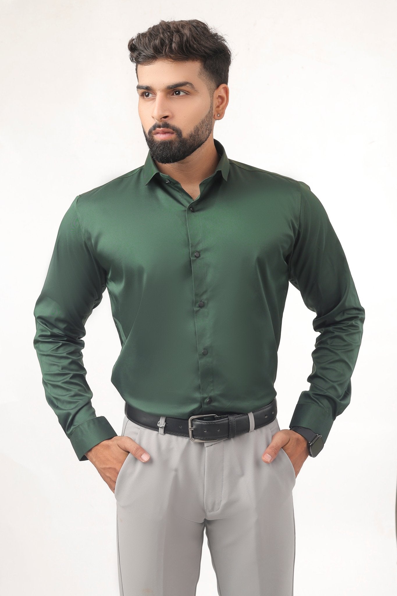 “B - Green Satin Shirt for Men – Deep Shine in Rich Green” - Kites Club