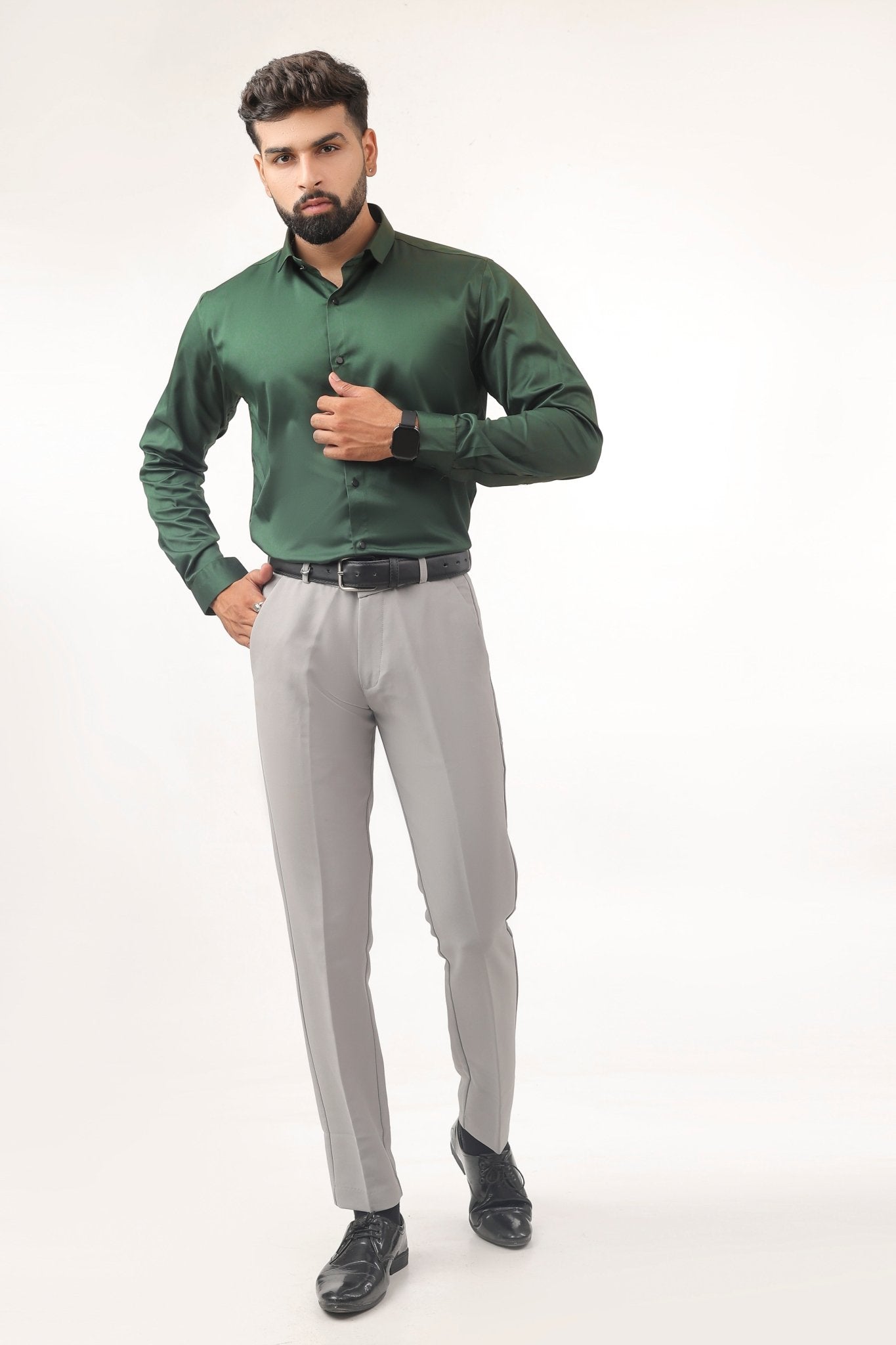 “B - Green Satin Shirt for Men – Deep Shine in Rich Green” - Kites Club