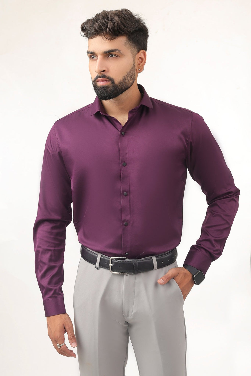 Purple Satin Shirt for Men – Slim Fit Party Wear