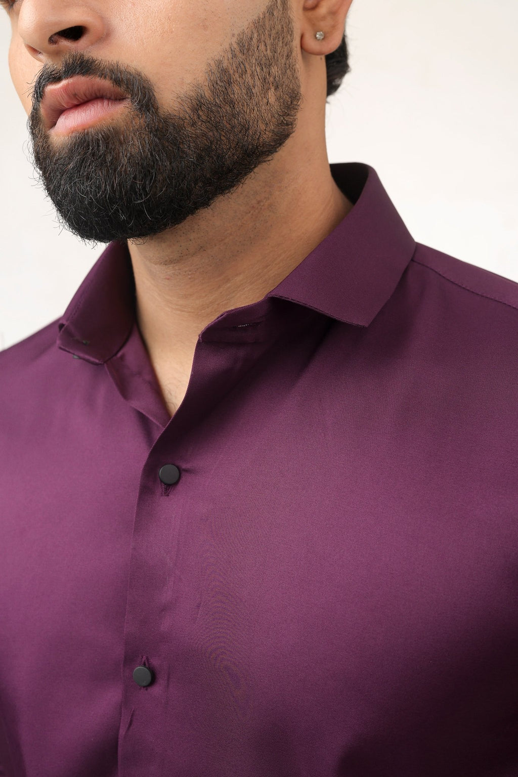 Purple Satin Shirt for Men – Close-Up Detail View