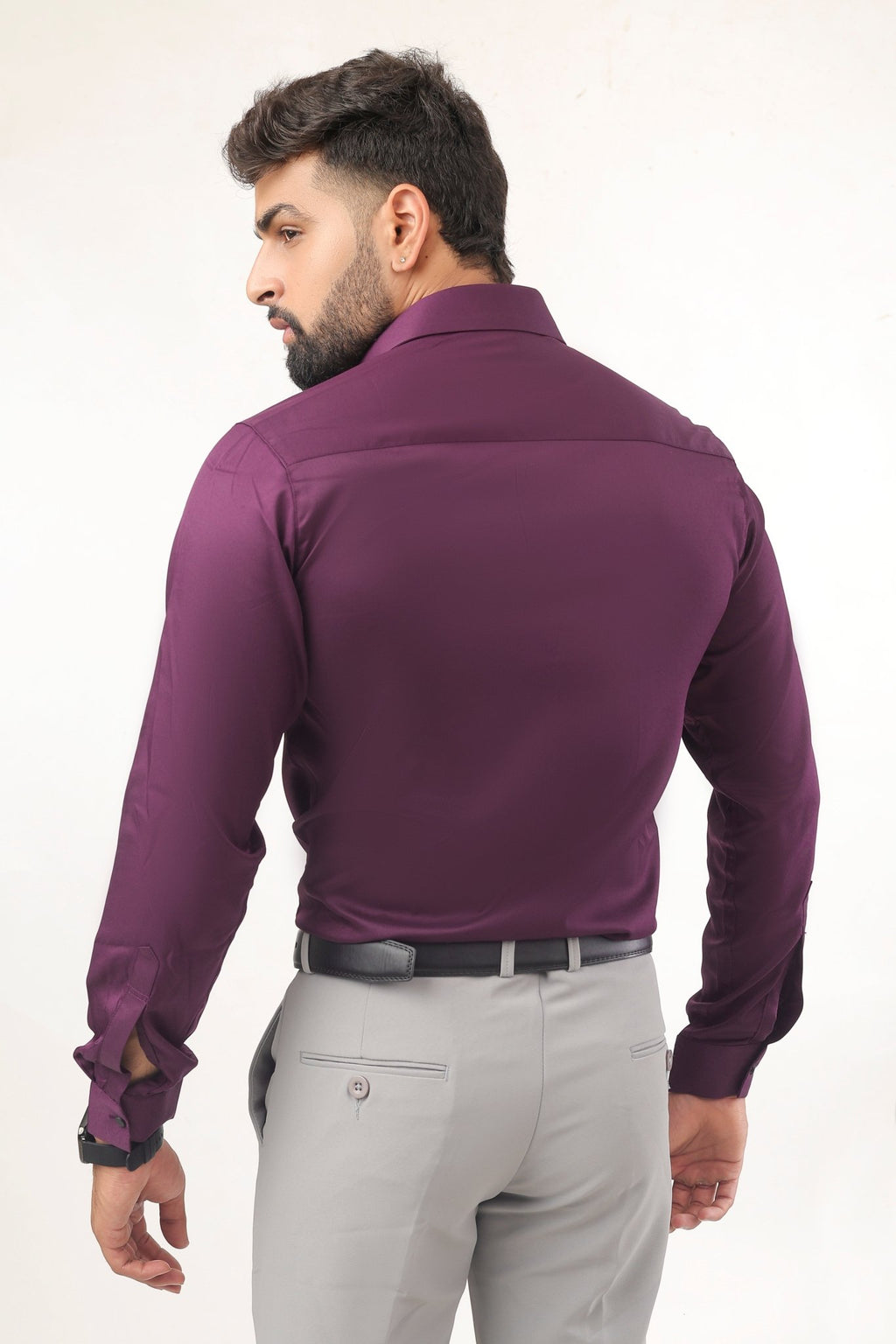 Purple Satin Shirt for Men – Back View