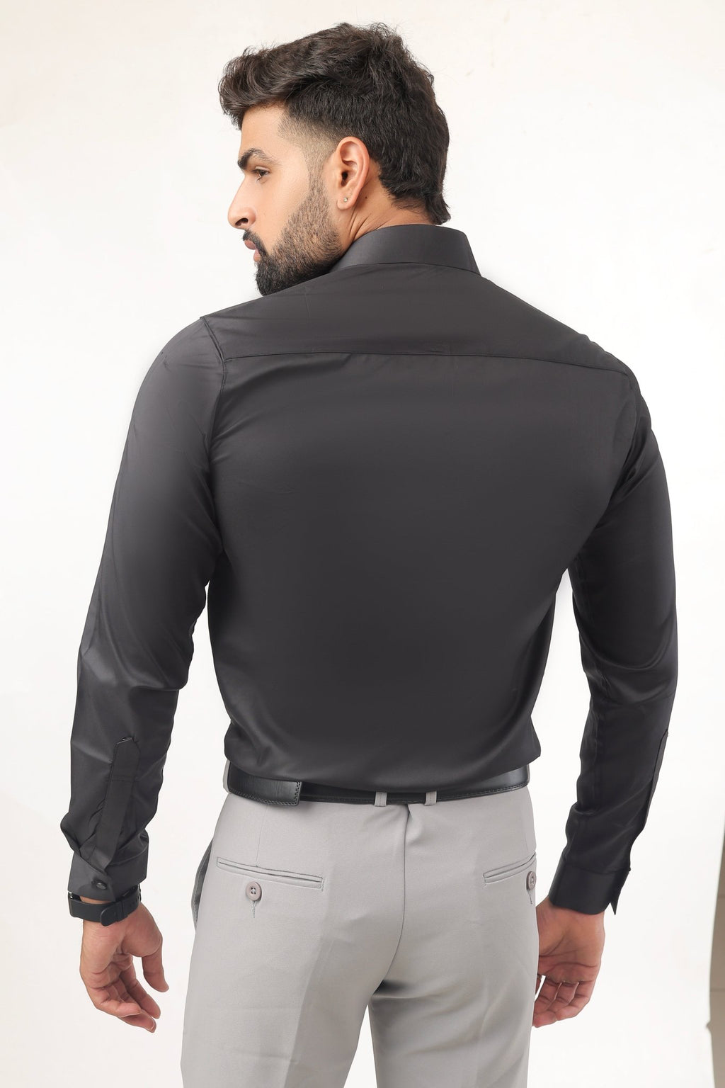 Black Satin Shirt for Men – Back View