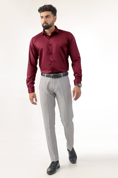 Maroon Satin Shirt for Men – Slim Fit Full Front View