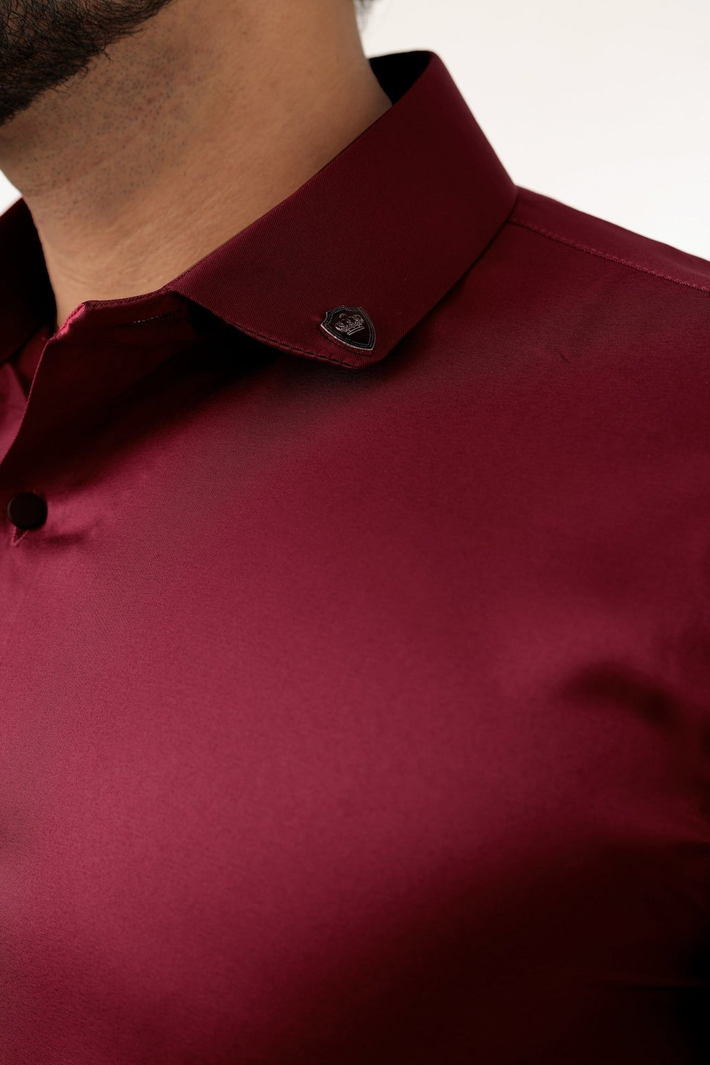 Maroon Satin Shirt for Men – Close-Up Detail View