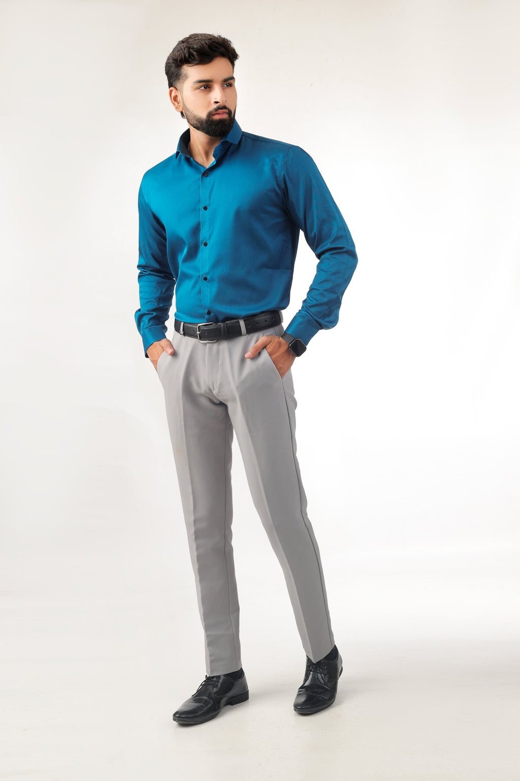 Men’s Premium D Blue Satin Shirt – Smart Fit - Kites Club